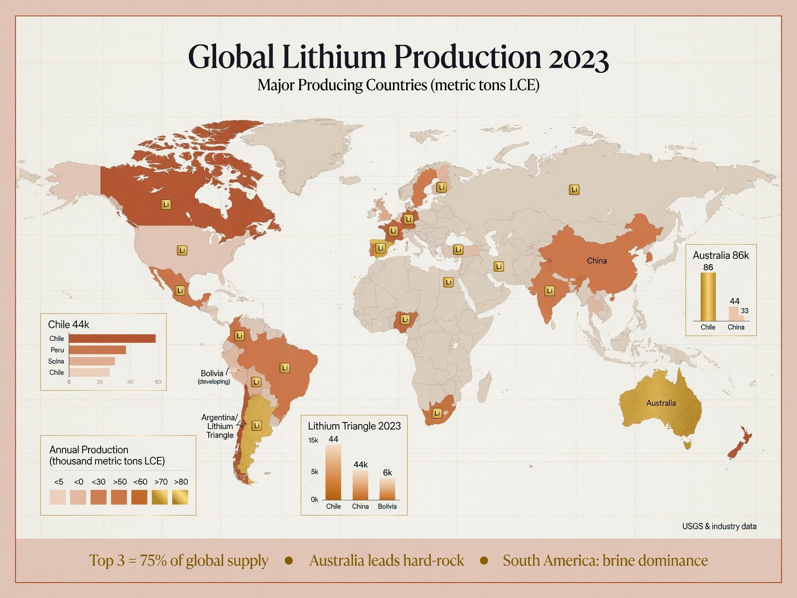 Producción mundial de litio 2020